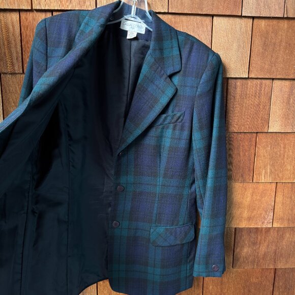Vintage Casual Corner Blue/Green/Black Tartan Plaid All Wool Blazer - Women's 10 - Picture 6 of 7